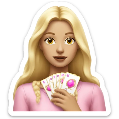 Blonde girl with pink pink tarot gold cards sticker