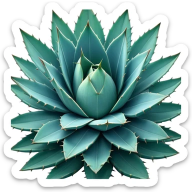 Cinematic Realistic Agave Emoji, Bold and spiky, with long, pointed leaves forming a rosette pattern. The sharp edges and soft blue-green hue exude a sense of rugged beauty and desert resilience. Soft glowing outline, capturing the essence of survival and strength in a striking agave plant! sticker