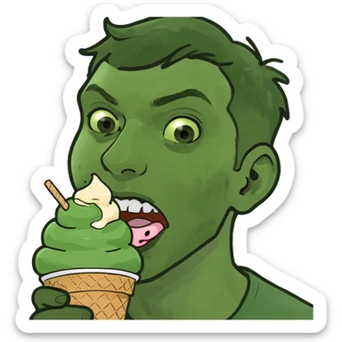young man eating icecream sticker