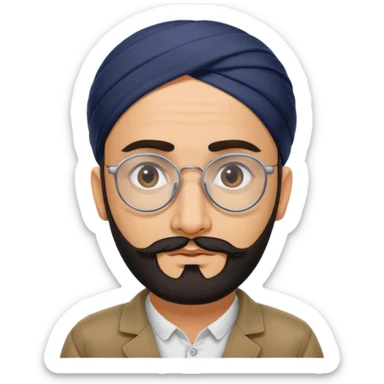 A kashmiri punjabi criminal daku whose white face is somewhat triangular and little facial hair wears specs sticker