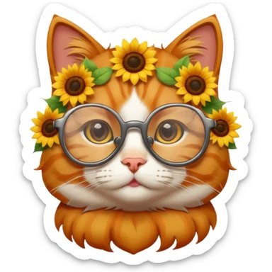 Cute cartoon cat with Sunflower glasses on sticker