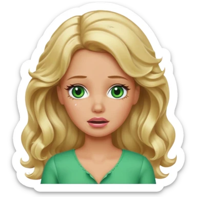 crying Barbie with blonde wavy hair green eyes and tan skin sticker