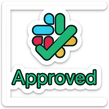 Slack emoji with the word 'Approved' in a bold, sans-serif font, green color, minimal design, optimized for clarity sticker