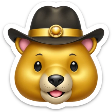 Oso dorado con sombrero elegante y moño negro animatronico feliz sticker