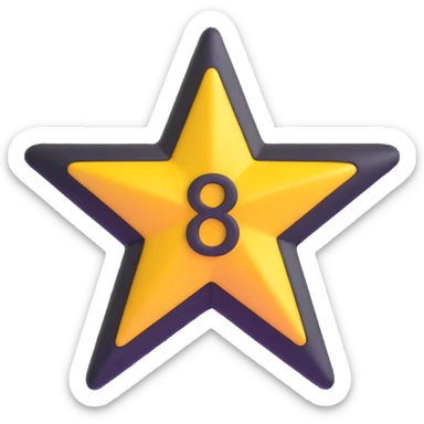 five-pointed star with the number 8 centered inside, microsoft style 3d fluent emoji sticker