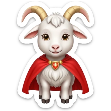 white female goat wearing a read cape sticker