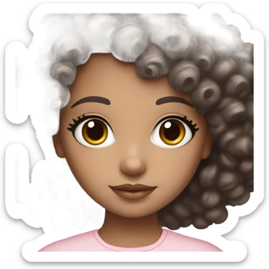 brown doll eyes, black curly hair, feminine, pink,girl angelic beauty sticker