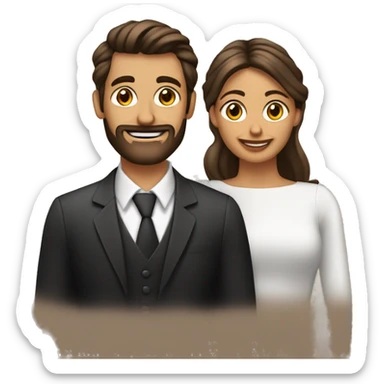 hombre con pelo y barba negra corta con su novia de pelo ondulado café claro y los dos con ojos cafés  sticker