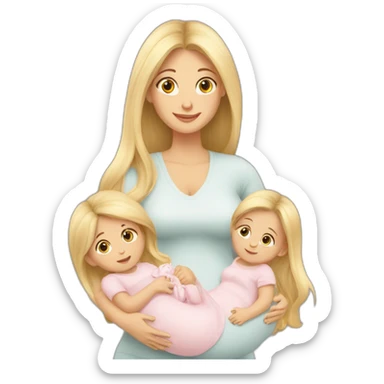 long hair blonde mother with 2 female newborns sticker