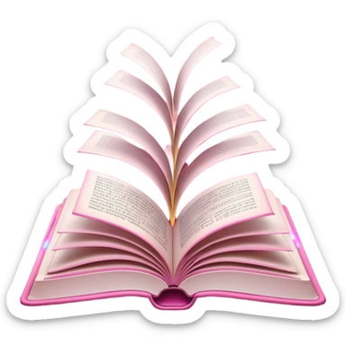 An open pink book with white magical lights emerging from its pages sticker