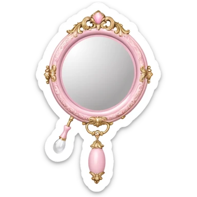 vintage rococo pale pink inflatable puffy hand held mirror sticker