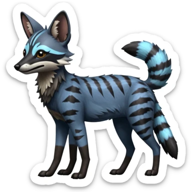 Realistic edgy bluish greyish blackish whitish silvery Shiny Colorful Dusky Dark Gloomy Glossy Aardwolf-Maned-Wolf-Genet-Bobcat-fusion-animal-hybrid-creature, full body sticker