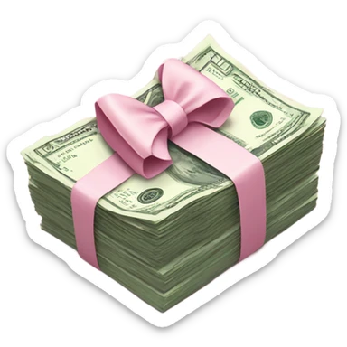 stack of money tied together with a light pink bow sticker