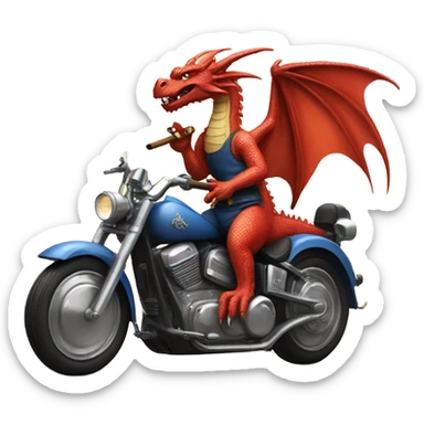 A dragon smoking a cigar while driving a motorcycle sticker