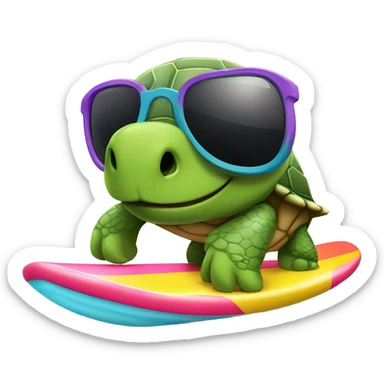 Turtle wearing sunglasses riding a surfboard  sticker