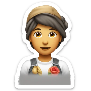 menina de cabelo cacheado com boné fazendo um coração com a mão sticker