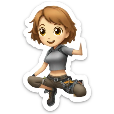 rock climbing anime girl brown shorthair  sticker