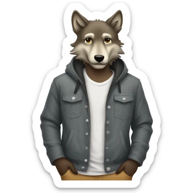 Wolf wearing chill guy clothes with hands in pockets sticker