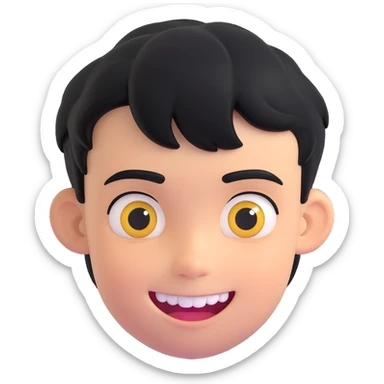 floating head of a boy with short black hair, dark eyebrows, mischievous smile showing gold teeth or grillz, smooth cartoon style, emoji aesthetic, simple background, centered face, expressive eyes sticker