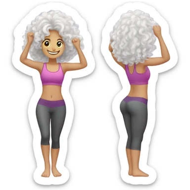 White Curly girl with long hair doing glutes training   sticker