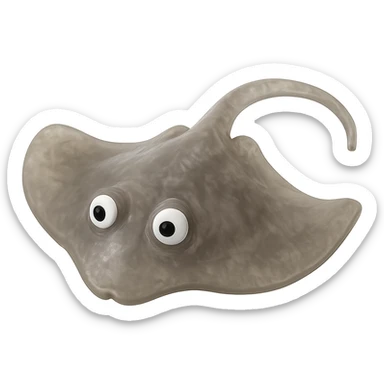 hyper-detailed retro 90's toy style see-through very transparent natural gray or brown plastic stingray with derpy eyes soft plastic soft reflections soft and squishy some cloudiness not shiny highly detailed appealing no tag no background sticker