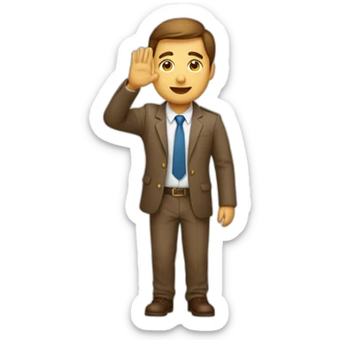 man with small eyes and light brown doing llp salution making llp salution with hand sticker