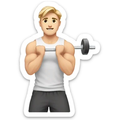 Kawaii White man with light brown hair at gym standing holding barbell on shoulders from side view sticker