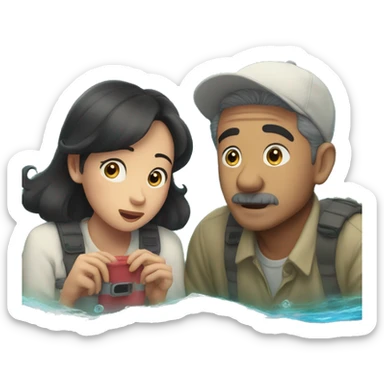 chino couple watching film ponyo underwater sticker