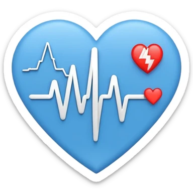 Minimal medical AI logo emoji, heart or shield shape, broken ECG line stylized as letters AI, flat vector style, clean modern healthcare design, blue and white, trustworthy, simple sticker