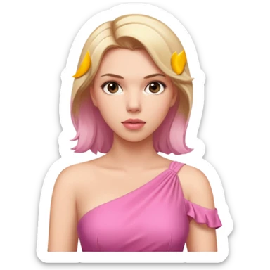 Scarlett Johansson with one shoulder stunning pink dress and blonde hair sticker