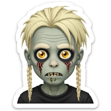 Grey pale skinned zombie boy with wrinkled skin and blond dreadlocks. Nose and ear piercings. Emo. sticker