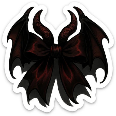 devil bow, gothic style, dark red and black colors, ornate horns, dramatic shadows, elegant and sinister, bat wings sticker