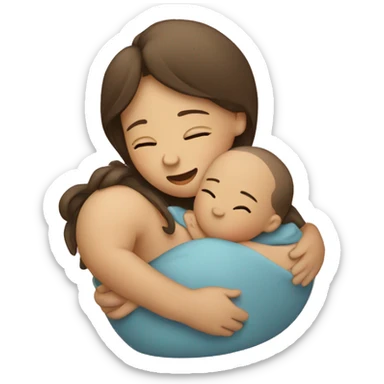 a baby hugging its mother sticker