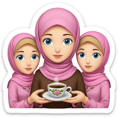 Turkish beautiful finish Konya three girls blue eyes with pink rose and turkis butter yellow hijab islamic dress and had on her hand turkish coffee   sticker