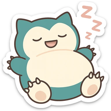 Edit this image of Snorlax sleeping on its back in chibi style emoji. Make sure Snorlax has three toe claws on each foot. Keep the background transparent. sticker