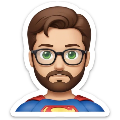 Superman with brown hair, a beard, and glasses on. Eyes are green sticker