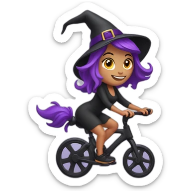 Cute witch purple hair riding spin bike sticker