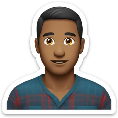 man with red shirt, black short hair and brown eyes sticker