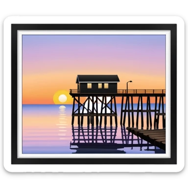 wharf at sunset sideways profile view sticker