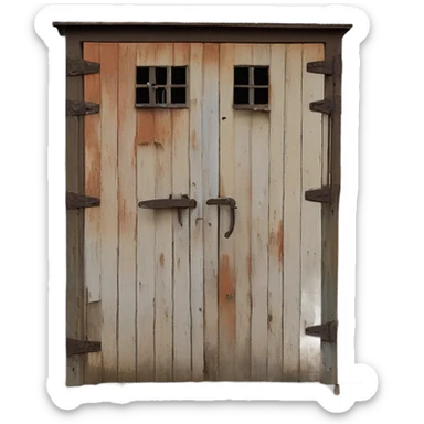 An outdoor tool shed found abandoned on Alcatraz island  sticker