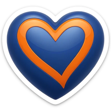 Glossy, sporty dark blue heart with straight orange athletic stripes going down one side sticker