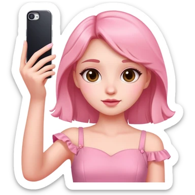 girl wearing a cute pink dress taking a selfie sticker