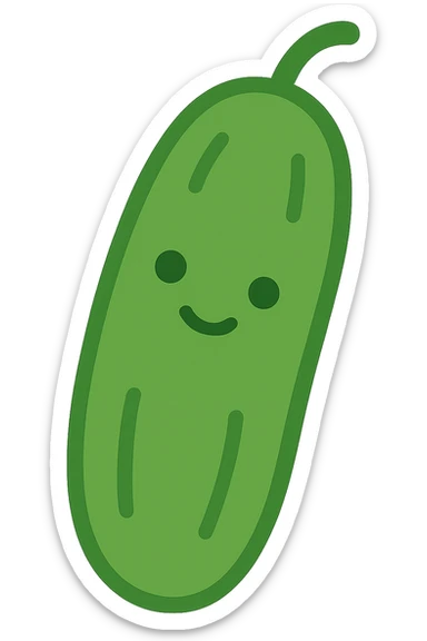 cute cartoon cucumber icon, rounded shapes, friendly expression, green color, modern icon style sticker