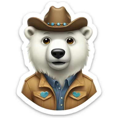 Full body if polar bear wearing cowboy hat with fancy mask sticker