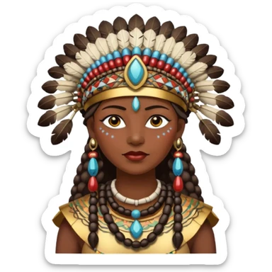 A strong female chief with decorated beads, confident posture, and protective aura.
 sticker
