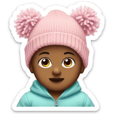 Baby with double Pom Pom beanie sticker