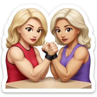 Two fitness ladies in their 50’s arm wrestling  sticker