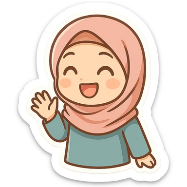 a hijabi character, cartoon style, cheerful expression sticker