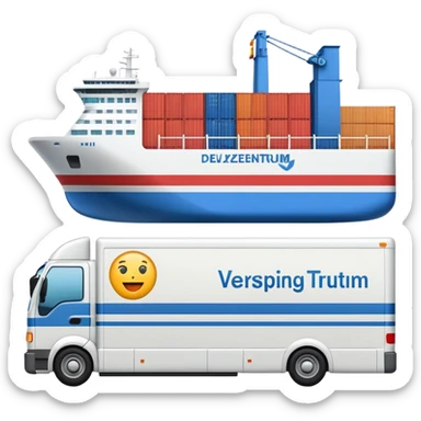 apple style emoji of a shipping center with delivery vehicles, alternate version, representing a Versandzentrum (shipping center) sticker