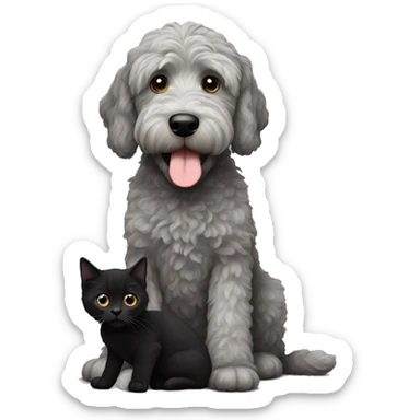 Grey labradoodle with black kitten sticker